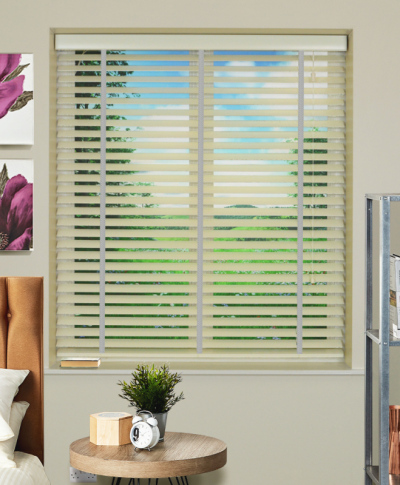 Cream Wood Venetian Blind With Dark Grey Tape Cream Wood Venetian Blind With Dark Grey Tape