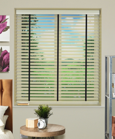 Cream Wood Venetian Blind With Ebony Tape Cream Wood Venetian Blind With Ebony Tape