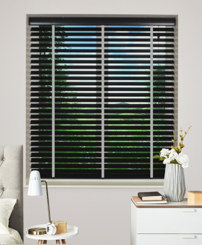 Ebony Wood Venetian Blind With Dark Grey Tape Ebony Wood Venetian Blind With Dark Grey Tape