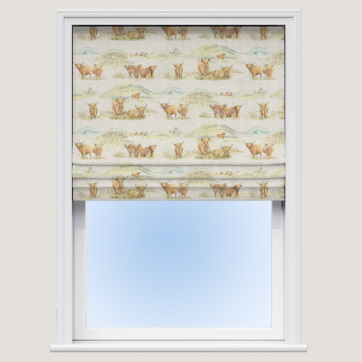 Roman Blind Highland Cattle Linen Roman Blind Highland Cattle Linen