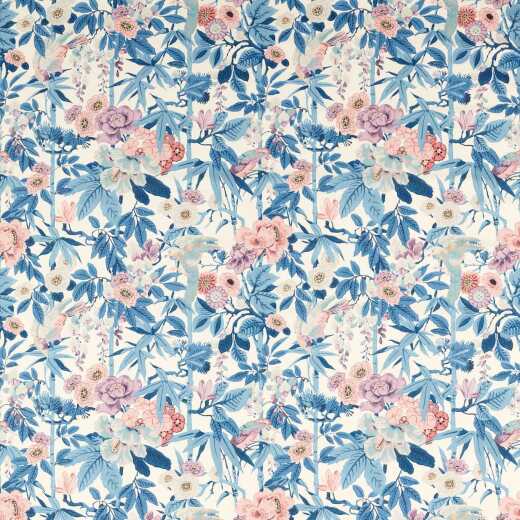 Made To Measure Curtains Bamboo & Bird China Blue/Lotus Pink