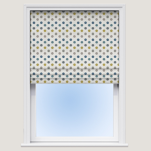 Flower Power Lapis Gold Roman Blind