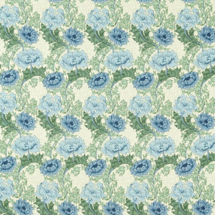 Chrysanthemum Outdoor Indigo/Bayleaf Fabric by Morris & Co