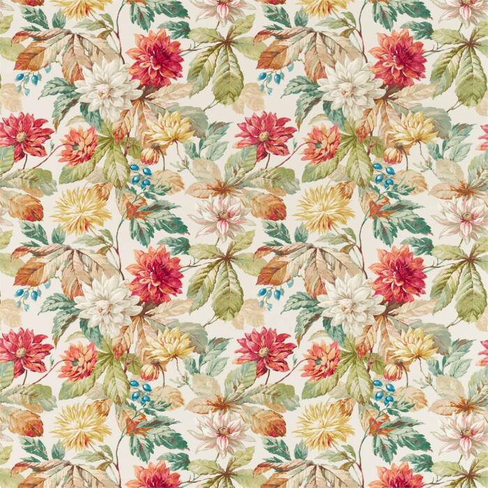 Dahlia & Rosehip Briarwood/Russet Fabric by Sanderson