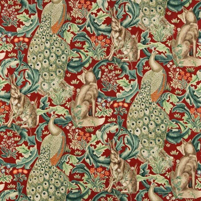 Forest Red Fabric by Morris & Co