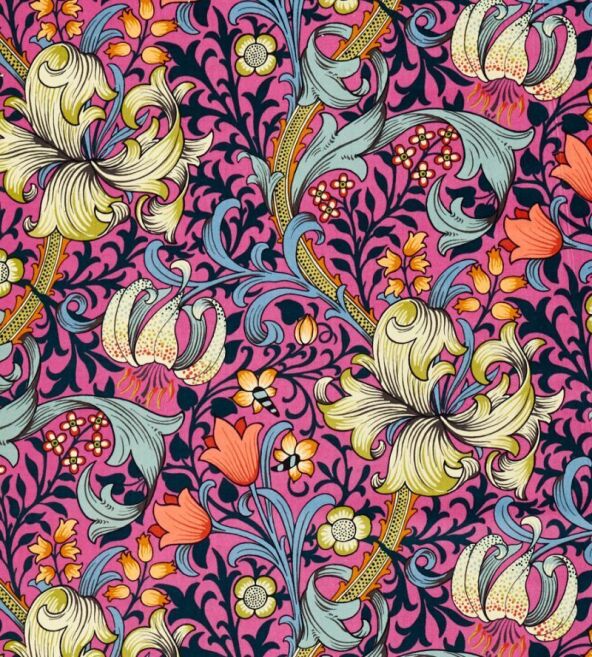 Golden Lily Velvet Serotonin Pink Fabric by Morris & Co