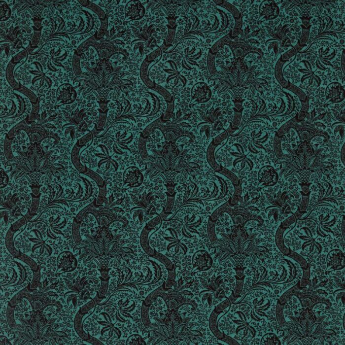 Indian Flock Velvet Cerulean/Walnut Fabric by Morris & Co