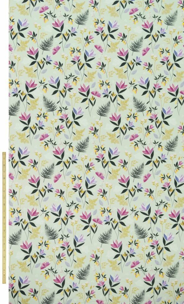Orchard Floral Sateen Duckegg Fabric by Sara Miller