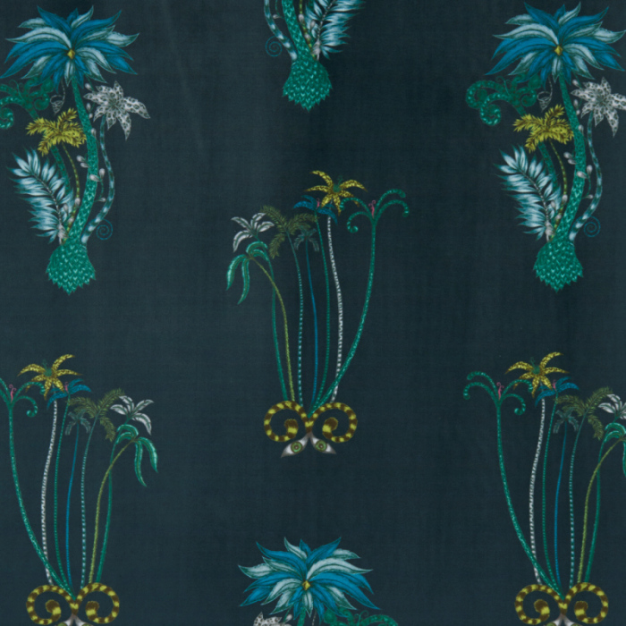 Made To Measure Curtains Jungle Palms Navy Velvet Flat Image