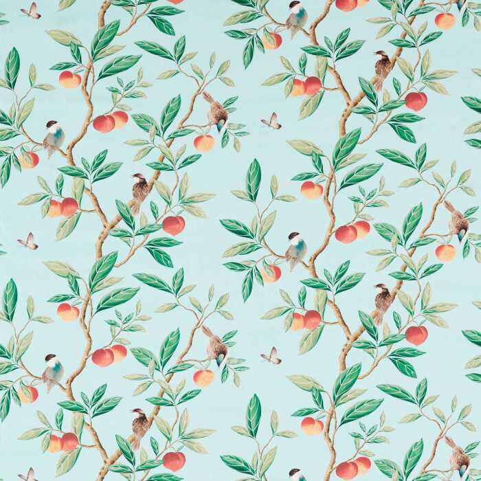 Ella Sky/Fig Leaf/Nectarine Fabric by Harlequin