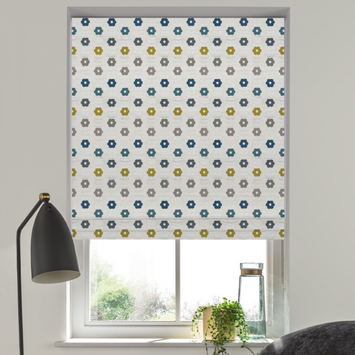 Roman Blind in Flower Power Lapis Gold