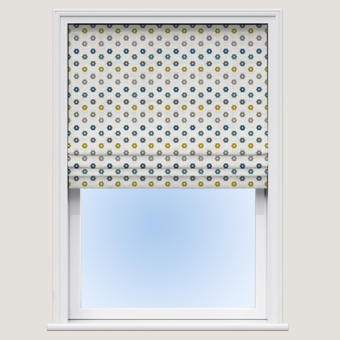 Flower Power Lapis Gold Roman Blind