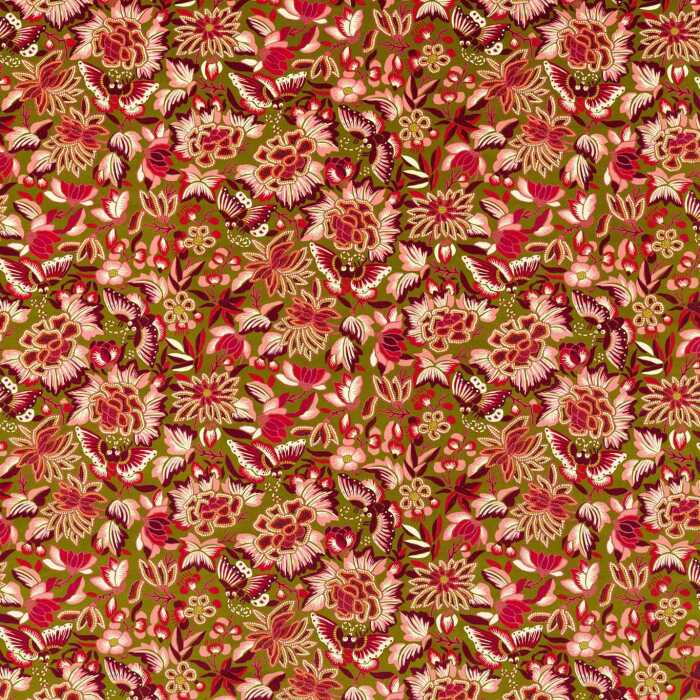 Amara Butterfly Olive/Lotus Pink Fabric by Sanderson