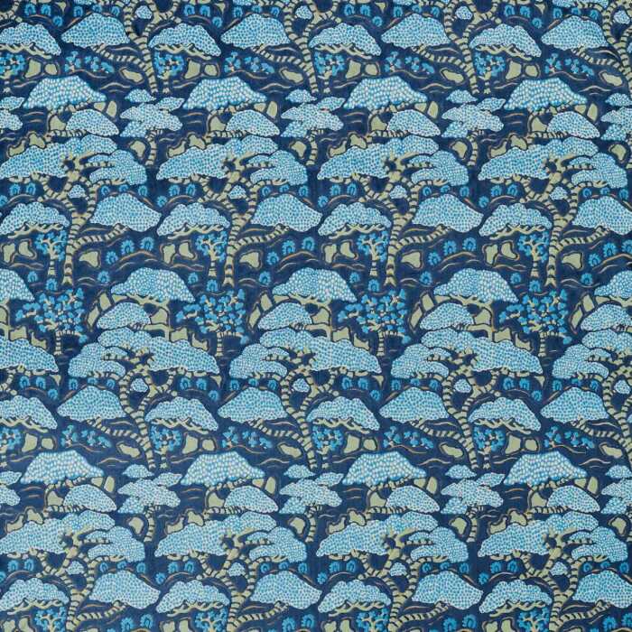 Bonsai & Gingko Blue Fabric by Sanderson