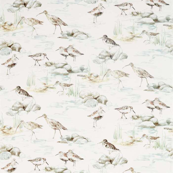 Estuary Birds Mist/Ivory Fabric by Sanderson