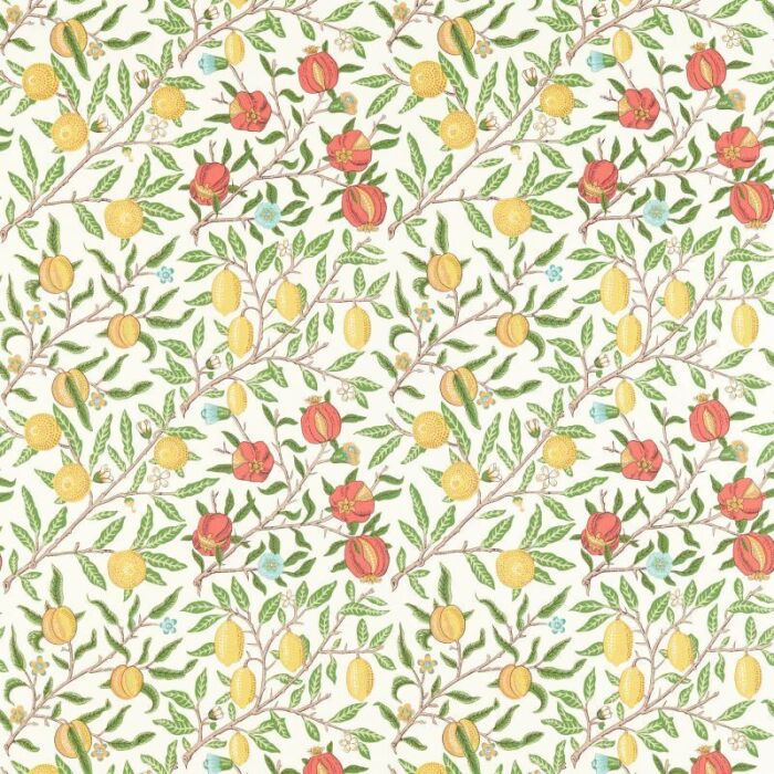 Fruit Leaf Green/Madder Fabric by Morris & Co