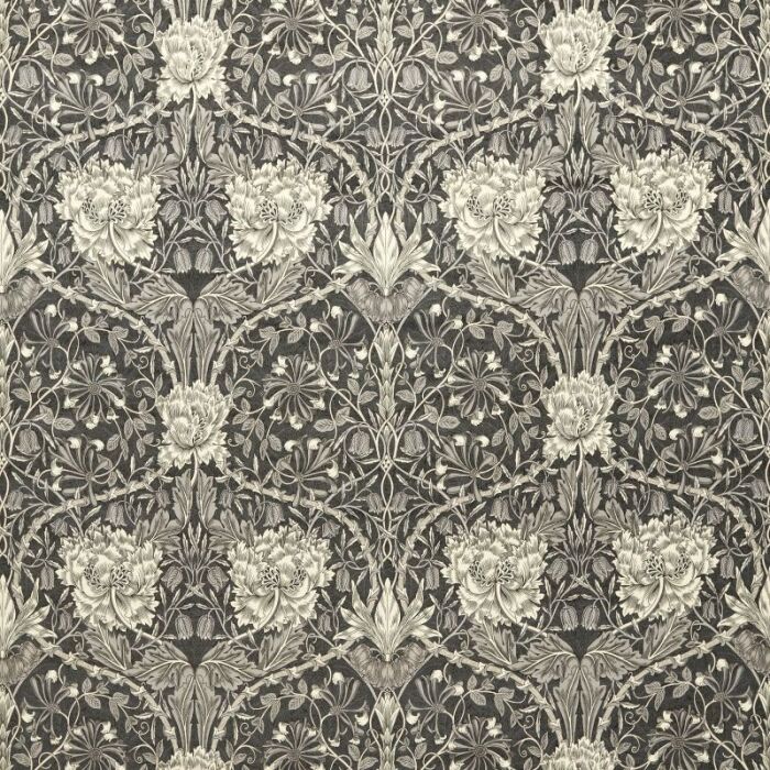 Honeysuckle And Tulip Velvet Black Walnut/Stone Fabric by Morris & Co