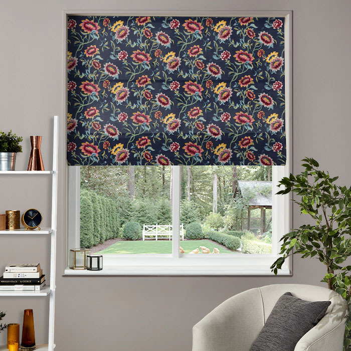 Roman Blind in Tonquin Midnight Embroidery by Clarke And Clarke